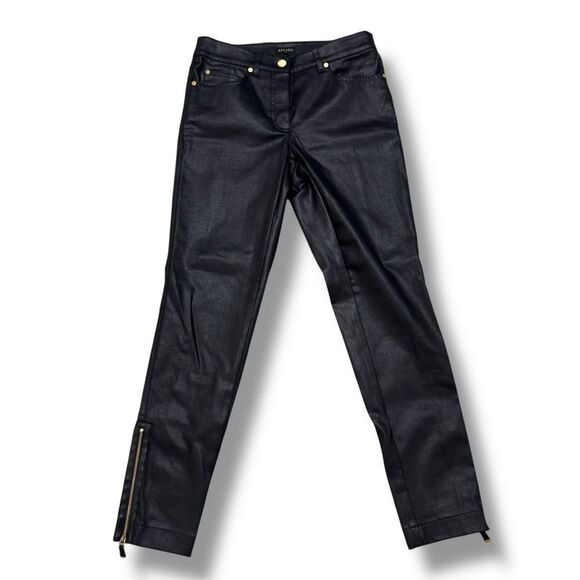 Escada Coated Black Jeans EU 34 / US 2 Gold Zippers & Grommet Back Pockets - Picture 1 of 12
